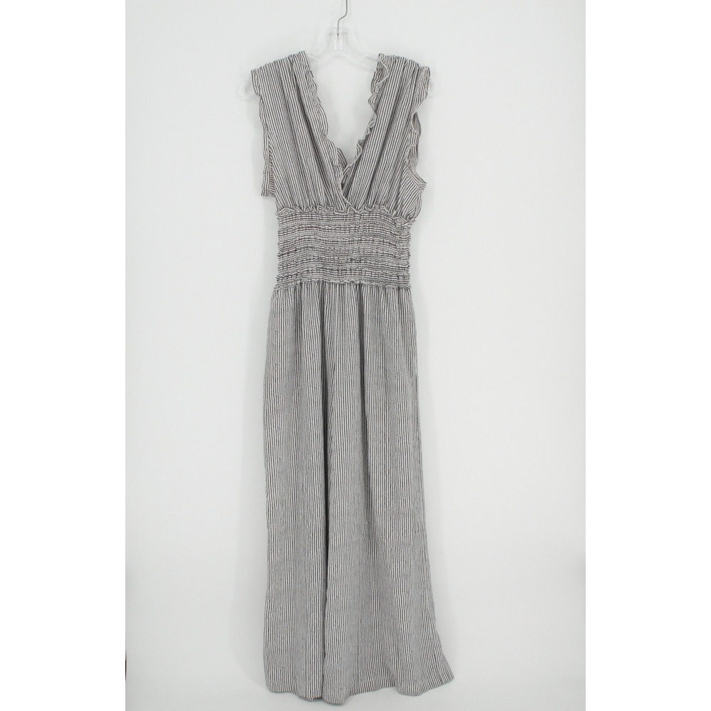 Max Studio Women's Black Striped Smocked‎ Waist Wide Leg Jumpsuit Size S-M